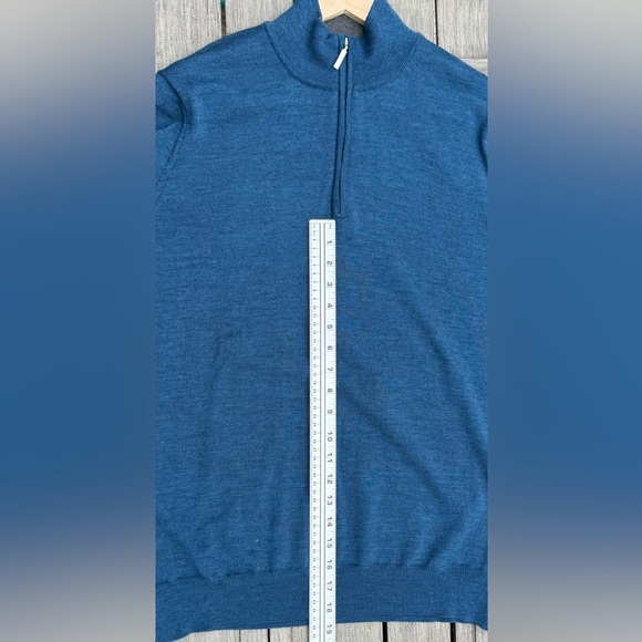 Saks Fifth Avenue 1/4-Zip Sweater XL – 100% Merino Wool, Made in Italy, Blue - Picture 10 of 14